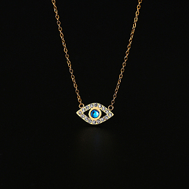 Cubic Zirconia Evil Eye Pendant Necklace with Stainless Steel Chains