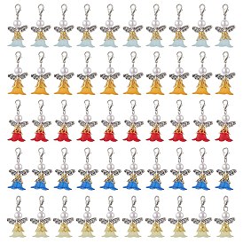 50pcs 5 couleurs ange acrylique et plastique abs imitation perle pendentif décorations, fermoirs à pinces de homard, breloques pour ornements de sacs