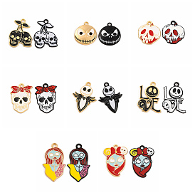 Halloween Theme Alloy Enamel Pendants, Skull Charm