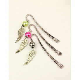 Мода закладки тибетского стиля, с имитацией жемчуга акриловых бусин и подвески крыла тибетского стиля, 120 мм