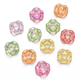 Transparent Acrylic Beads, AB Color Plated, Large Hole Beads, Flat Round