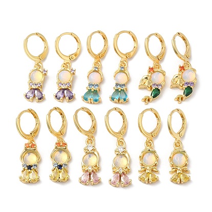 Серьги в форме принцессы с опалитом и кубическим цирконием, настоящие позолоченные украшения из латуни для женщин