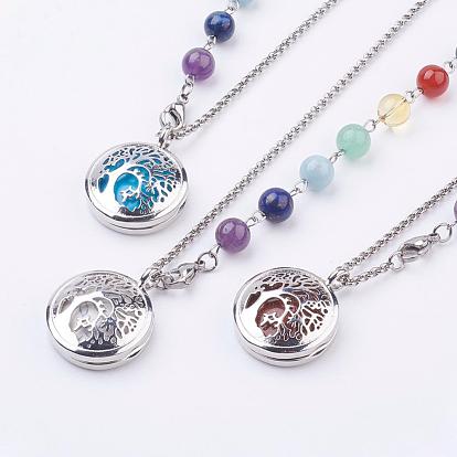 Natural & Synthetic Gemstone Pendant Necklaces, with 304 Stainless Steel Findings, Cardboard Jewelry Box