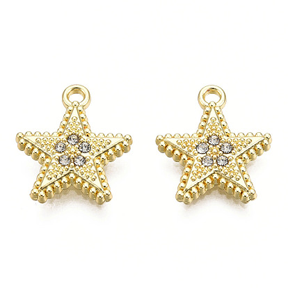 Rack Plating Alloy Pendants, with Crystal Rhinestone, Cadmium Free & Nickel Free & Lead Free, Pentacle