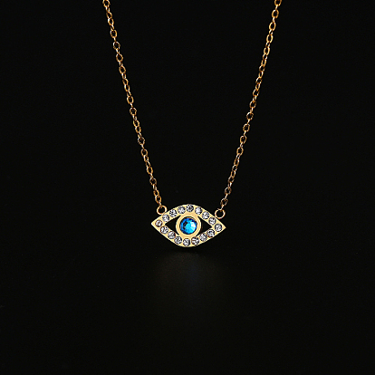 Cubic Zirconia Evil Eye Pendant Necklace with Stainless Steel Chains