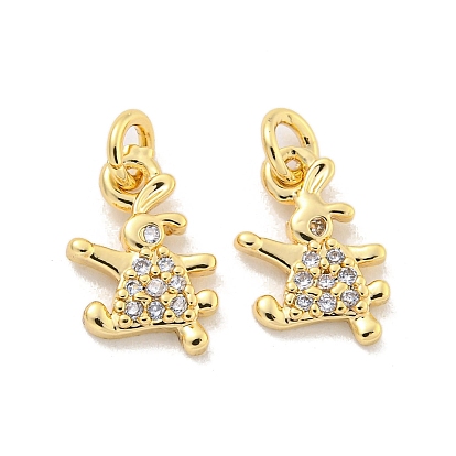 Brass Micro Pave Clear Cubic Zirconia Charms, Cadmium Free & Nickel Free & Lead Free, Rabbit