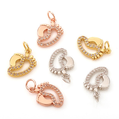 Brass Micro Pave Cubic Zirconia Charms, with Jump Rings, Footprint