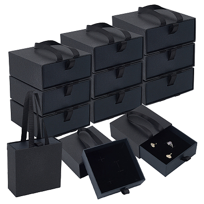 Square Paper Gift Storage Drawer Boxes, with Sponge Inside and Polyester Handles