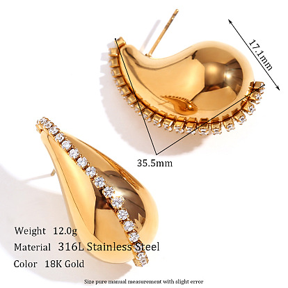 18K Gold Plated Hollow Waterdrop Earrings - Fashionable, Unique, Stainless Steel Chain.