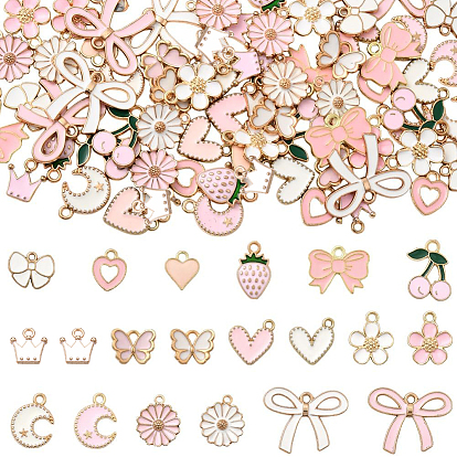 80 pcs 20 styles pendentifs en émail en alliage, charmes de forme mixte, or, sans cadmium et sans plomb