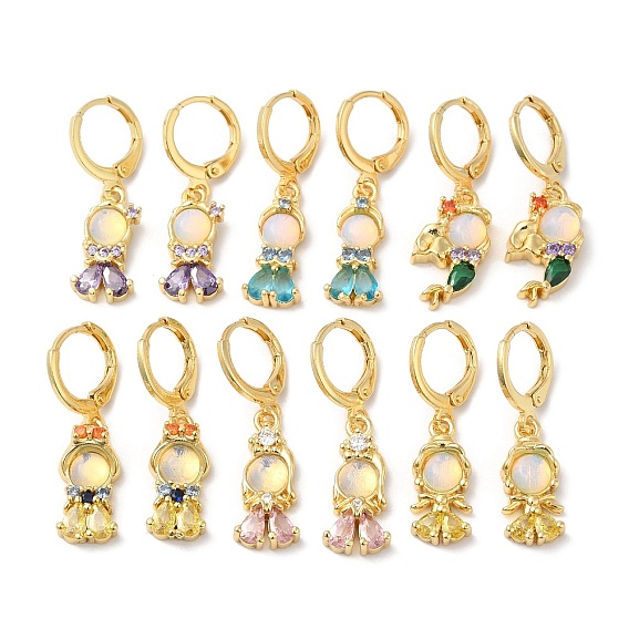 Серьги в форме принцессы с опалитом и кубическим цирконием, настоящие позолоченные украшения из латуни для женщин