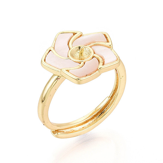 Регулируемые кольца из латуни с цветочным узором, для полуполых бусин , реальный 18 k позолоченный