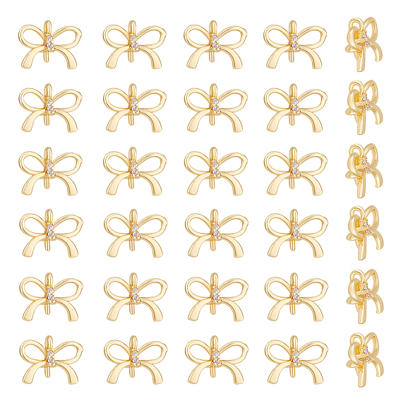 30шт. латунные подвески-прищепки для чашек, за половину пробурено бисера, с кубического циркония, бантом