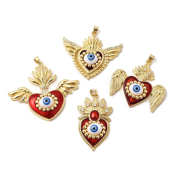 Латунные микро проложить кубического циркония подвески, С эмалью и смолой, долговечный, стойки покрытие, без свинца и без кадмия, сердце с оберегами от сглаза