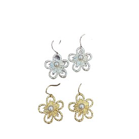 Boucles d'oreilles pendantes en alliage pour femmes, fleur, avec perle d'imitation