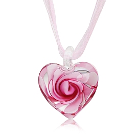 Resin Heart with Rose Pendant Necklace for Women