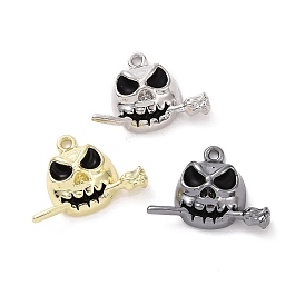 Rack Plating Alloy Enamel Pendants, Cadmium Free & Lead Free & Nickle Free, Skull with Rose Charn