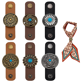 6Pcs 6 Styles Flower Imtation Leather with Zinc Alloy Scarf Clips