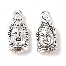 Tibetan Style Alloy Buddha Head Pendants, 15.5x7x4mm, Hole: 1mm