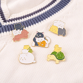 Cute Cartoon Cat and Turtle Enamel Pins from Alloy Animal Series