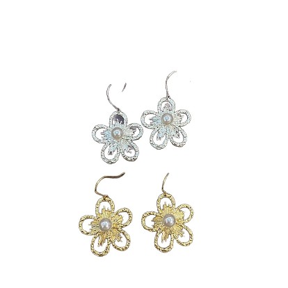 Boucles d'oreilles pendantes en alliage pour femmes, fleur, avec perle d'imitation