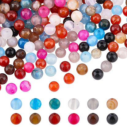 300Pcs 10 Colors Natural Agate Beads Strands, Dyed, Round
