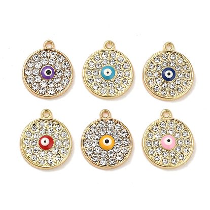 Plaqué or pendentifs en alliage d'émail, avec strass, plaqué longue durée, plat rond avec breloque mauvais œil