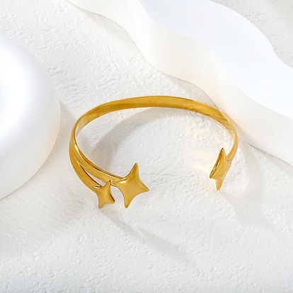304 Stainless Steel Open Cuff Bangles, Star