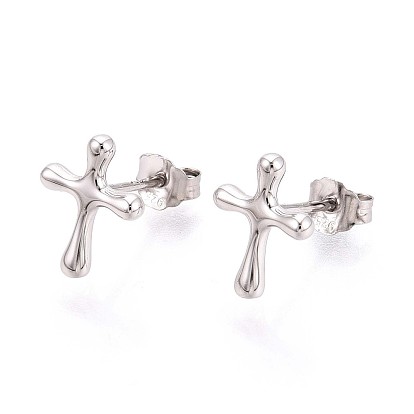 925 стерлингового серебра серьги стержня, крестик