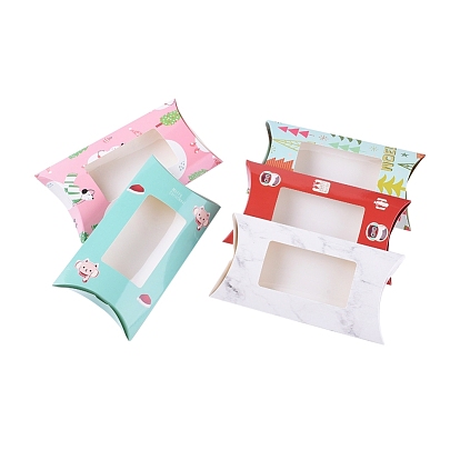 Paper Pillow Boxes, Gift Candy Packing Box, with Clear Window