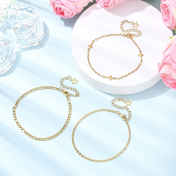 3 шт. 3 стили 304 браслеты-цепочки и звенья из нержавеющей стали для женщин