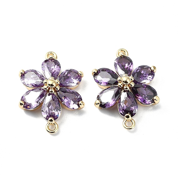 Brass Pave Medium Orchid Cubic Zirconia Connector Charms, Cadmium Free & Nickel Free & Lead Free, Flower Links