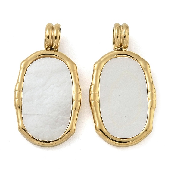 Ионное покрытие (ip) 304 подвески из натуральной белой ракушки из нержавеющей стали, овальные амулеты