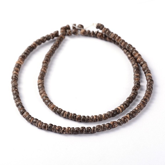Brins de perles rondelles de noix de coco naturelles, 3.5x2~3.5mm, Trou: 1mm, Environ 163 pcs/chapelet, 15.7 pouce