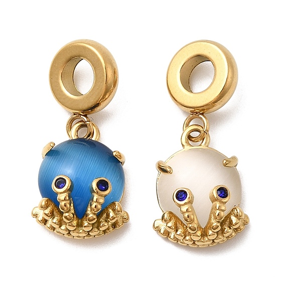 304 европейские подвески-шармы «кошачий глаз» из нержавеющей стали, подвески в виде осьминога с крупным отверстием и гагатовыми стразами, ионное покрытие (ip), золотые