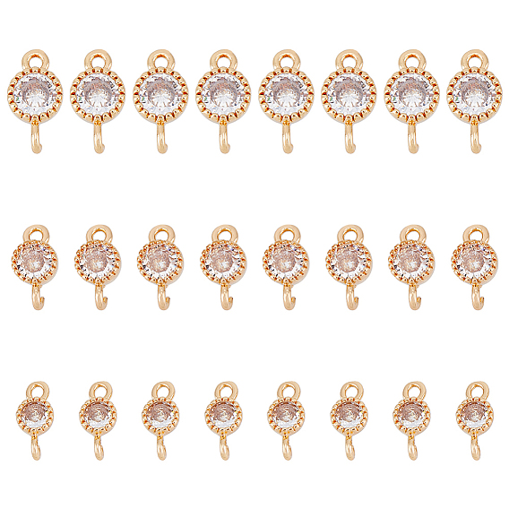 24 шт. 3 стили латуни проложить прозрачный фианит соединитель подвески, плоская круглая ссылка, долговечный, без кадмия и без свинца