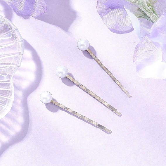 Заколки для волос, с фурнитурой в виде железных шпилек для волос и кабошонами из искусственного жемчуга из АБС-пластика