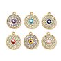 Plaqué or pendentifs en alliage d'émail, avec strass, plaqué longue durée, plat rond avec breloque mauvais œil