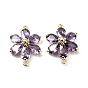 Brass Pave Medium Orchid Cubic Zirconia Connector Charms, Cadmium Free & Nickel Free & Lead Free, Flower Links