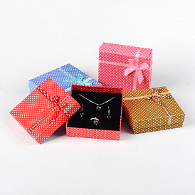Valentines Day Wife Gifts Packages Cardboard Jewelry Set Boxes, Square, with Sponge, 90x90x30mm