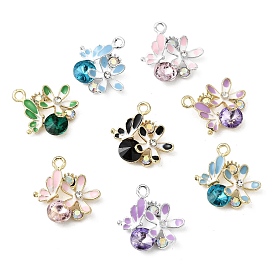 Подвески из сплава и страза, стойки покрытие, цветок с бабочкой, золотые / платиновые