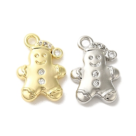 Brass Micro Pave Cubic Zirconia Charms, Christmas Gingerbread Man