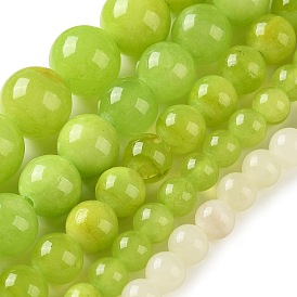 Natural Green Jade Beads Strands, Dyed, Smooth Round