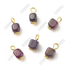 Natural Agate(Dyed & Heated) Pendants, Cube Charms with Golden Plated Iron Loops