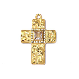 304 подвески из нержавеющей стали, крест с квадратными подвесками, зеркальная полировка, ионное покрытие (ip), с четким кубического циркония