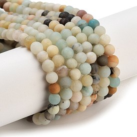 Natural Flower Amazonite Beads Strands, Round, Frosted