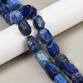 Нитки бусины из натурального ляписа-лазури, граненые, самородки