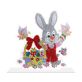 DIY Rabbit & Butterfly Display Decoration Diamond Painting Kits, including Plastic Board, Resin Rhinestones, Diamond Sticky Pen, Tray Plate and Glue Clay