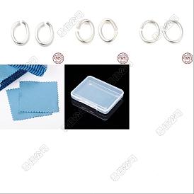 3 Styles 925 Sterling Silver Open Jump Rings, Saw Cut Oval, 1Pc Suede Fabric Square Silver Polishing Cloth