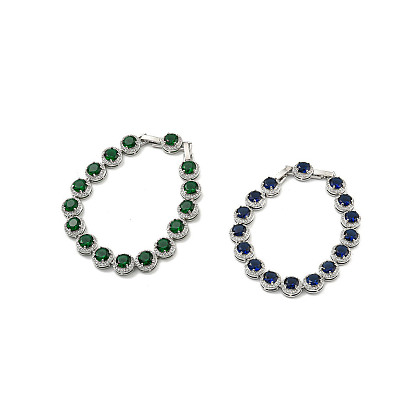 Rack Plating Brass Pave Cubic Zirconia Flat Round Links Bracelets for Women, Platinum
